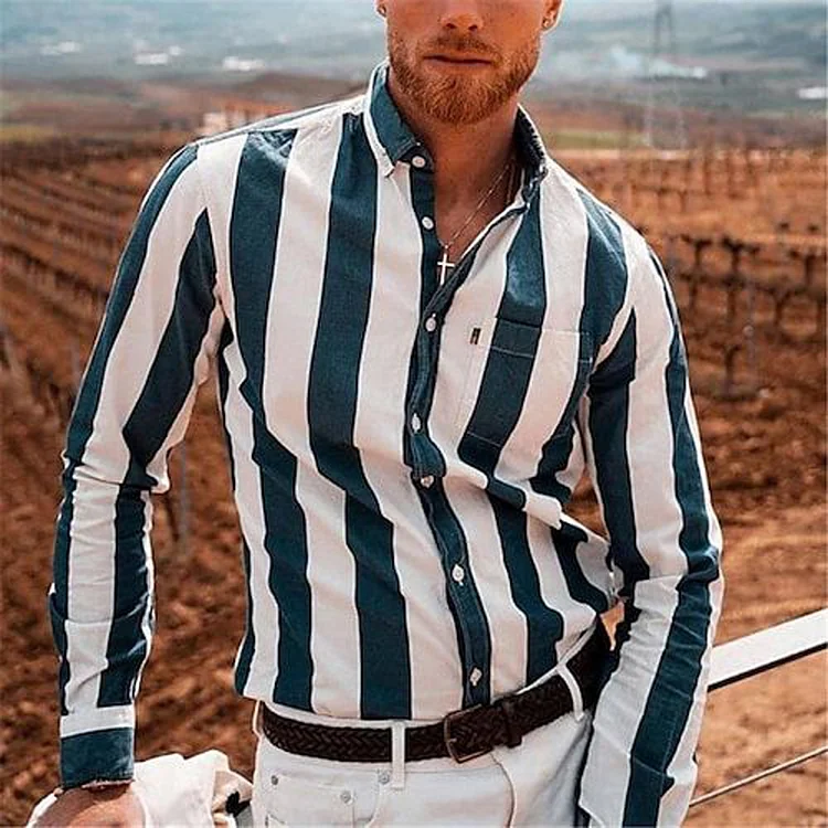 Men's long Casual Stripe Shirt