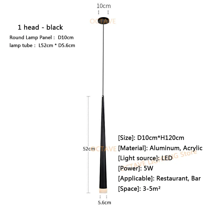 Black Cone Tube LED Chandelier Dining Room Staircase Adjustable Pendant Lamp Kitchen Island Modern Creative Long Hanging Light