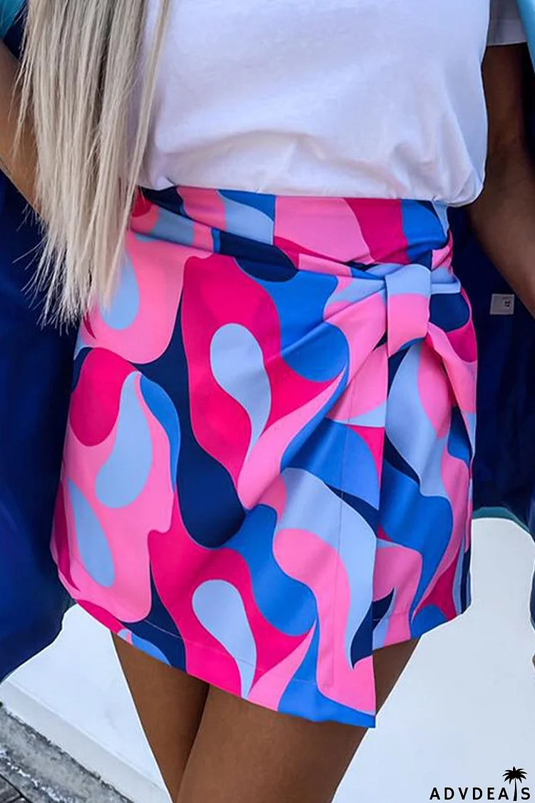 Sweet Vacation Color Block Contrast High Waist Straight Full Print Bottoms