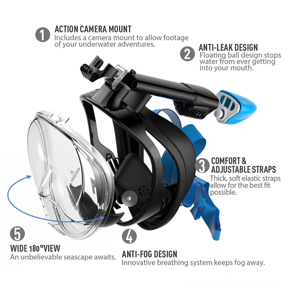 Full Face Snorkel Mask with Gopro Mount G2RISE SN01 Orignal