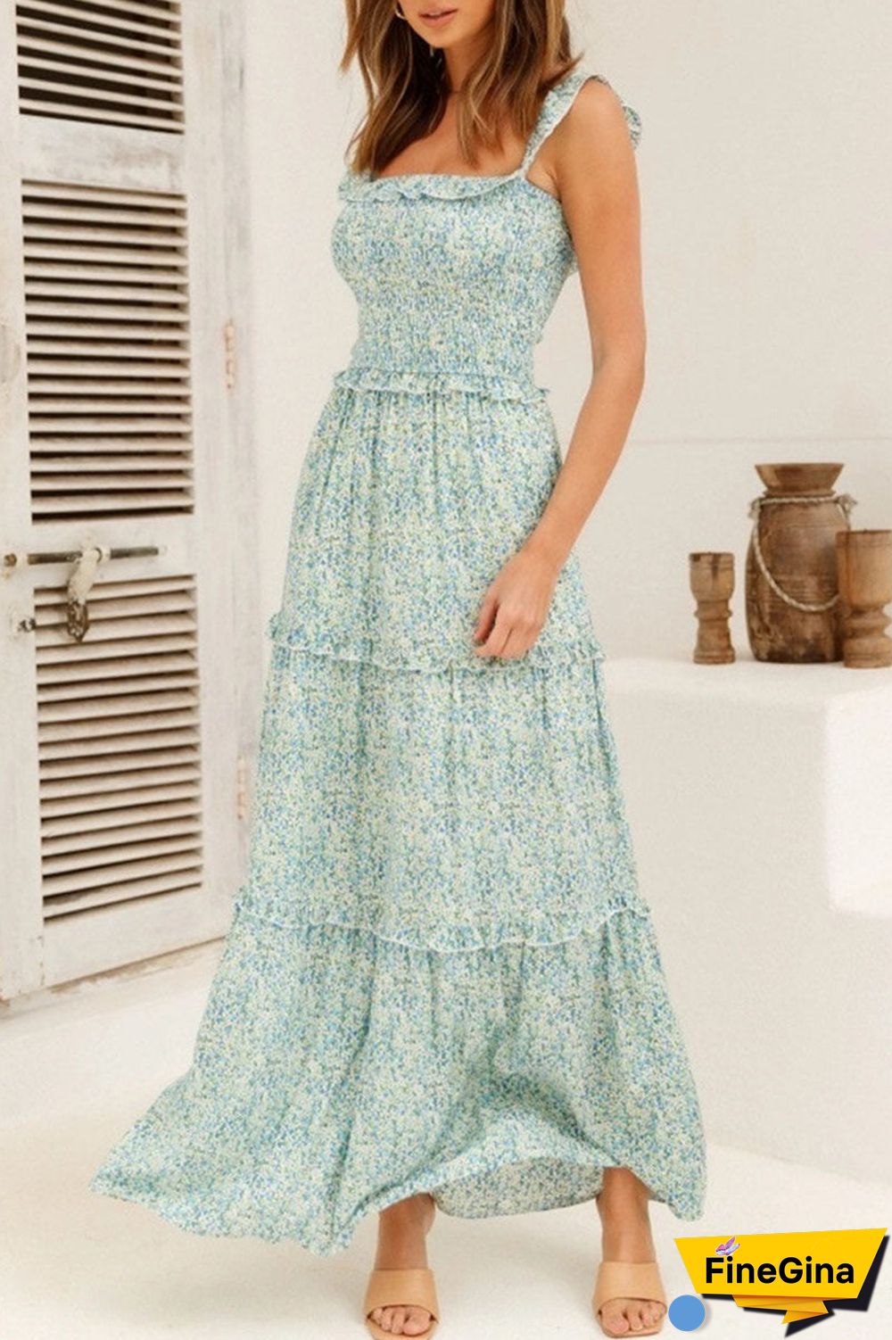Fashion Street Print Split Joint Off the Shoulder Princess Dresses