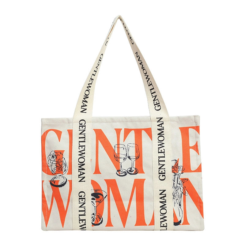 Women’s Large Canvas Letter Streetwear Square Zipper Shoulder Bag