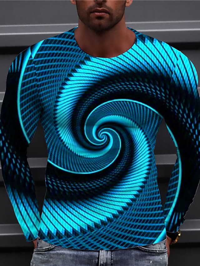 Men's 3D Print Pattern Crew Neck Long Sleeve Top