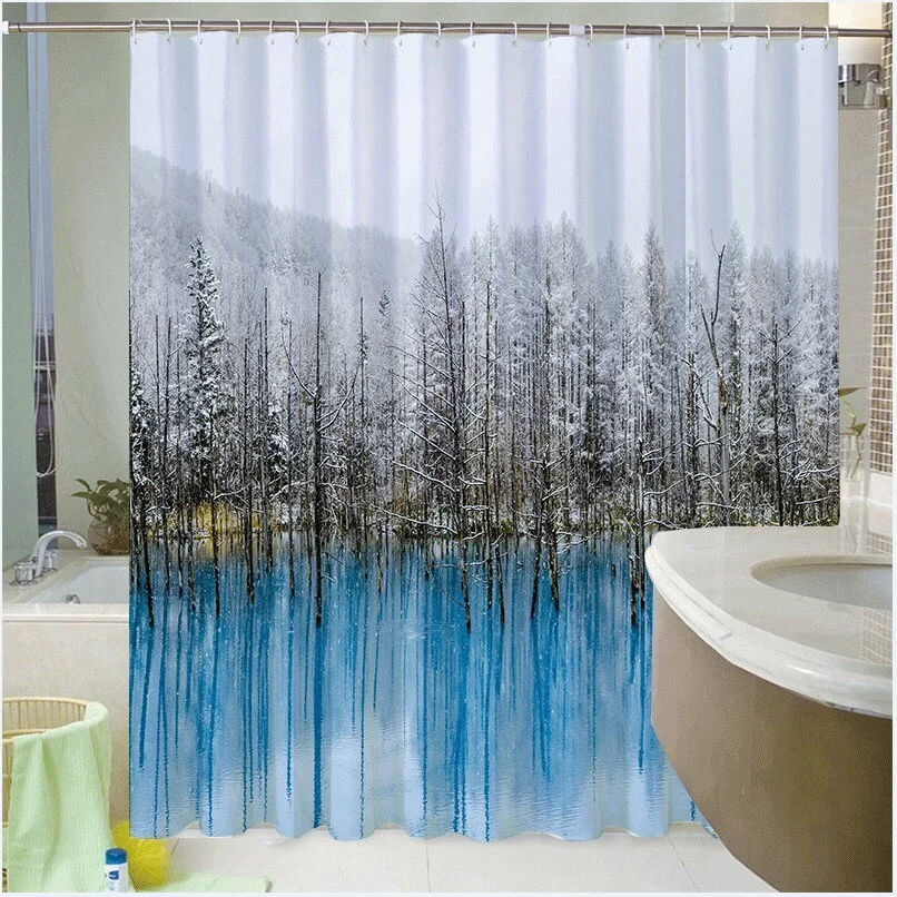 Marble Striped Shower Curtain Blue Black Simple Design Wave Bathroom Accessories Decorative Waterproof Screen With Hook
