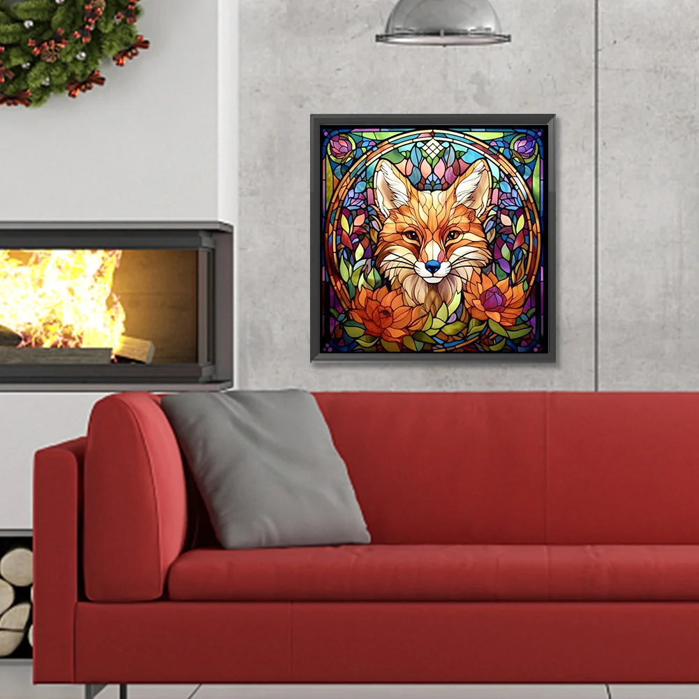 Diamond Painting - Full Round Drill - Stained Glass Fox(Canvas|30*30cm)