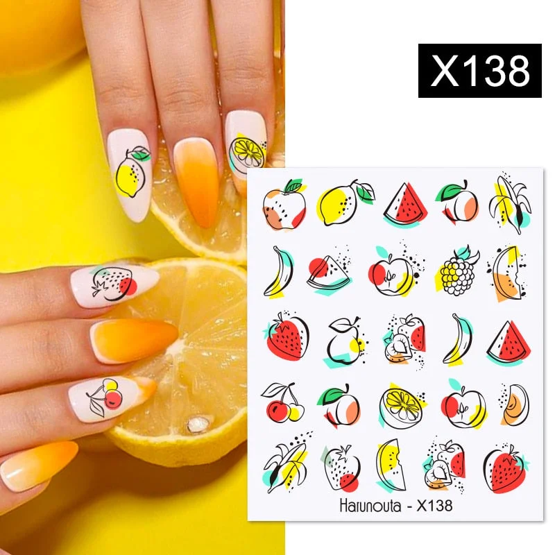 Harunouta Autumn Flowers Leaves Line Patter Nails Sticker Nail Art Decorations Decals Water Transfer Slider Foil Manicures Wraps-Nail Inspo