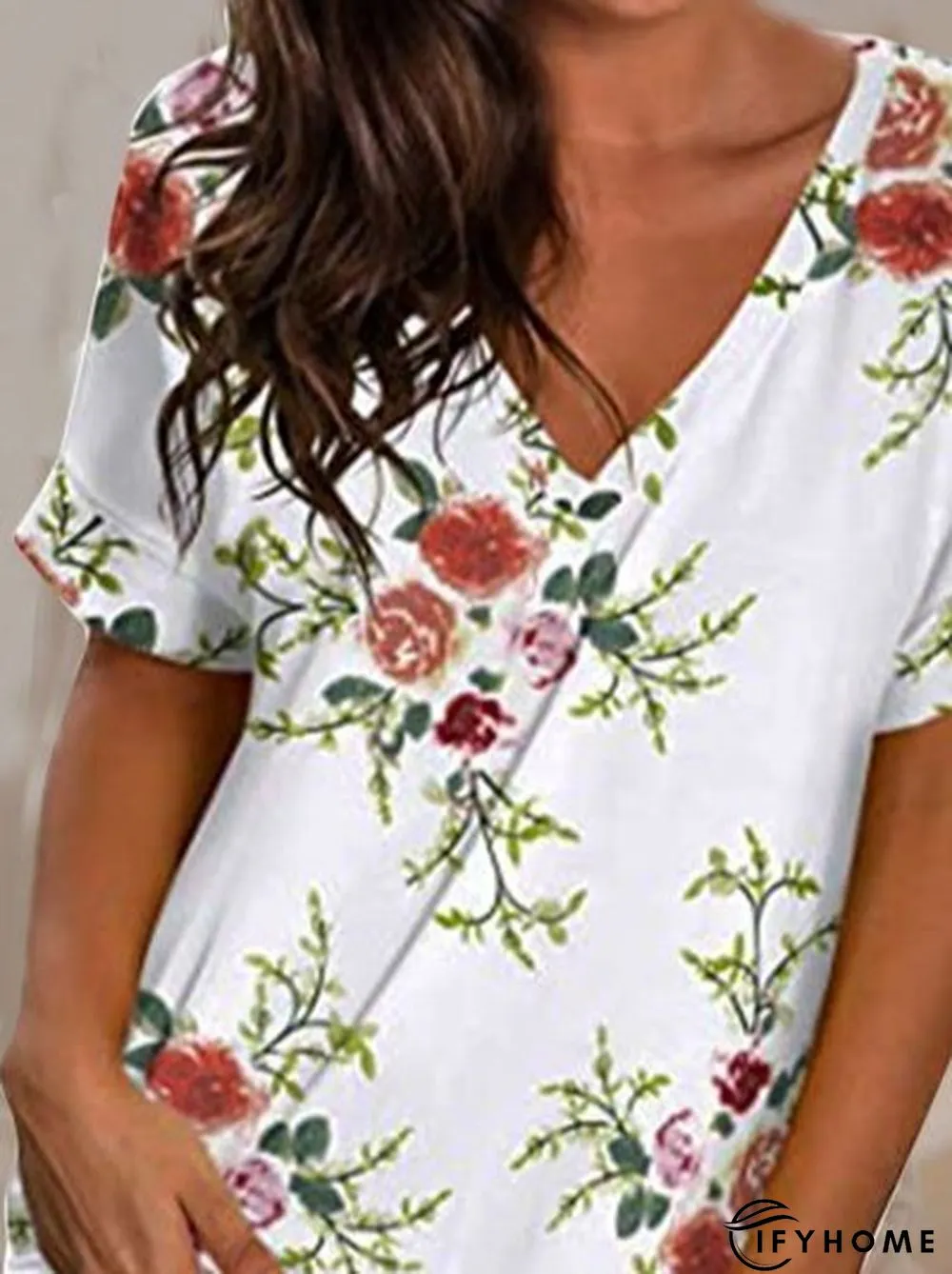 V Neck Cotton Casual T-shirt | IFYHOME