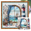 Window And Lighthouse-11CT Stamped Cross Stitch 40*40cm/15.75*15.75in tapestrymarket