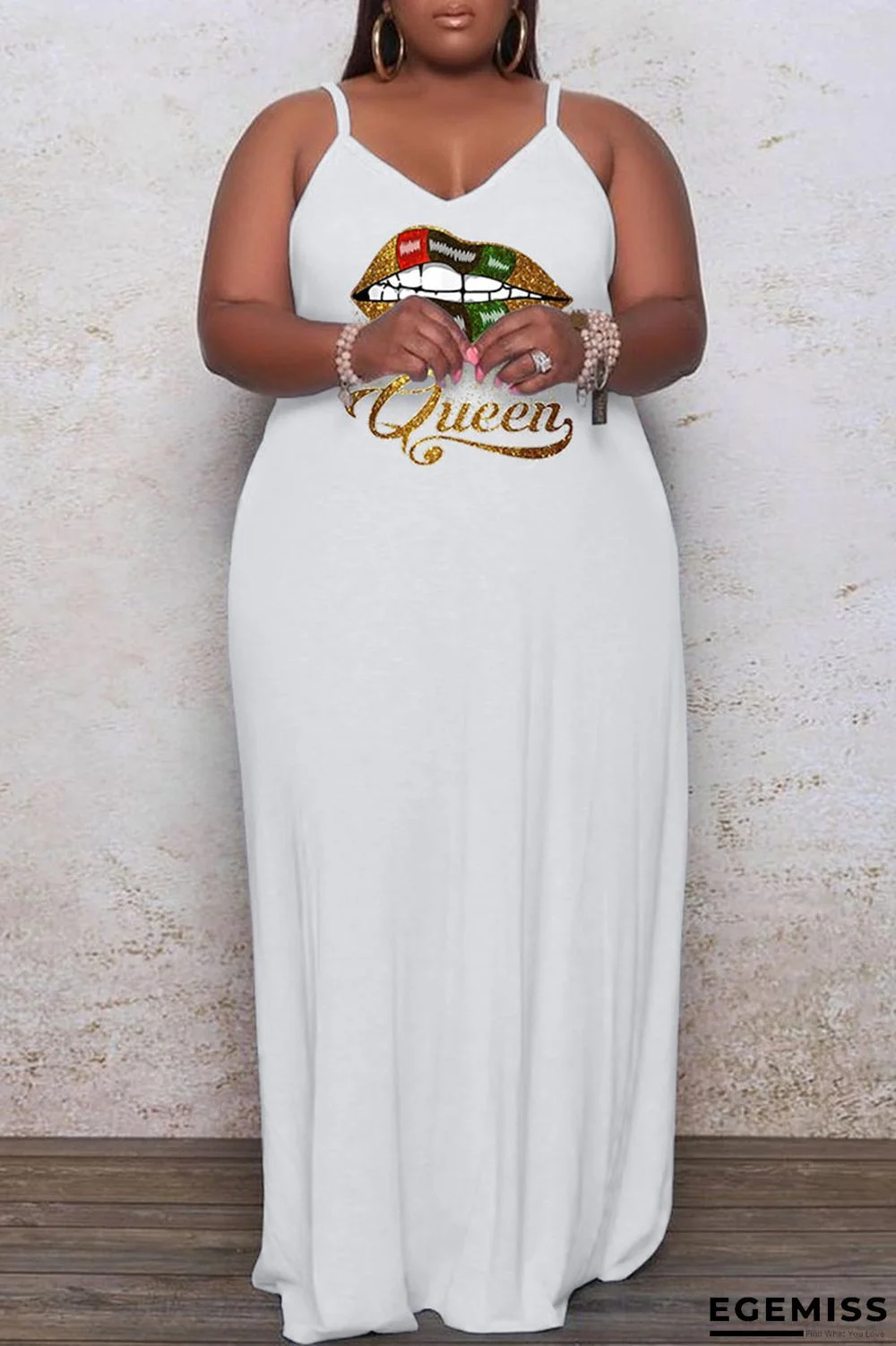 White Casual Print Patchwork Spaghetti Strap Sling Dress Plus Size Dresses | EGEMISS