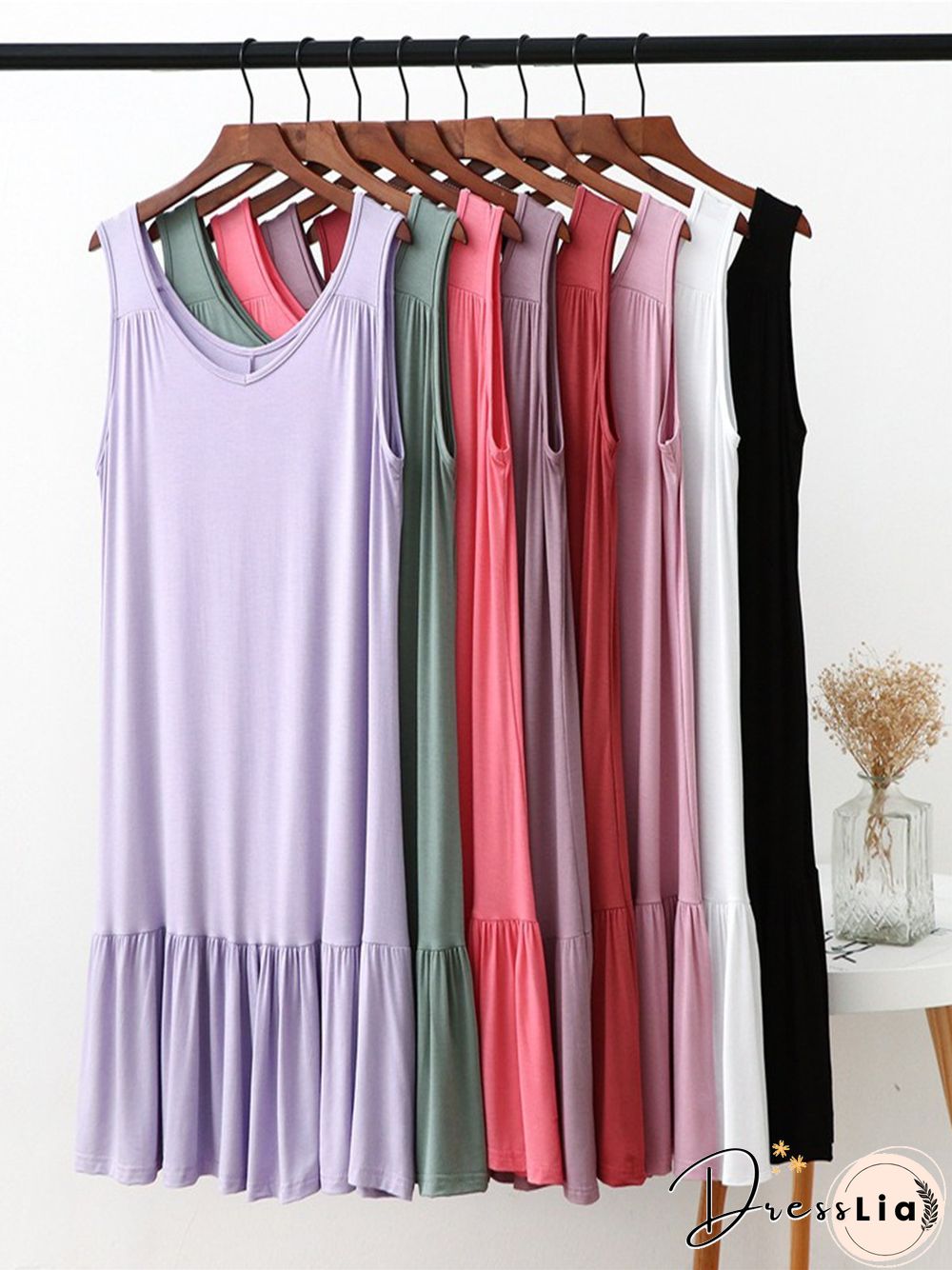 Vintage V Neck Plain Sleeveless Plus Size Casual Knitting Dress