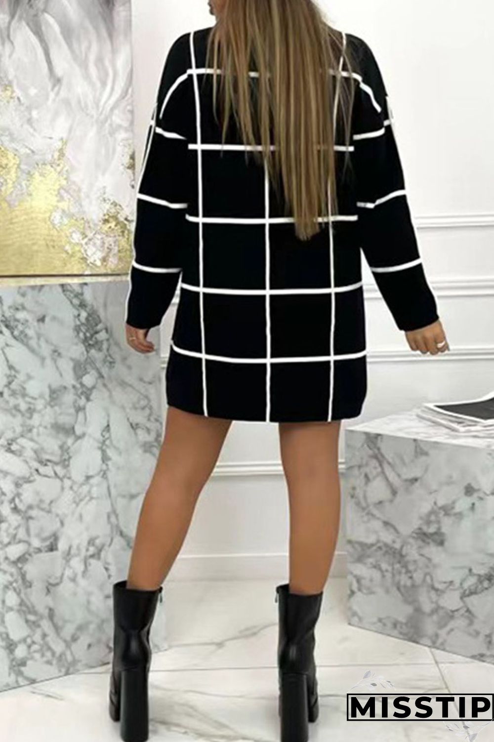 Cream White Casual Print Patchwork Half A Turtleneck Straight Dresses