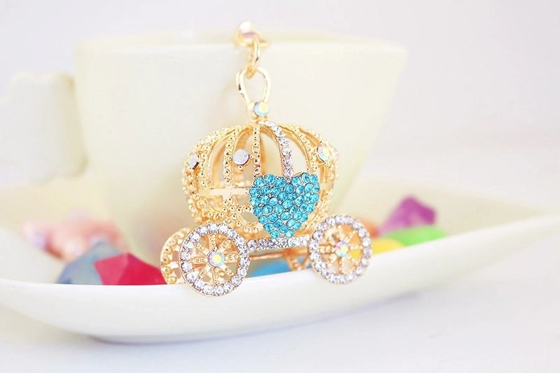 Cute Pumpkin Carriage Alloy Rhinestone Halloween Unisex Bag Pendant Keychain