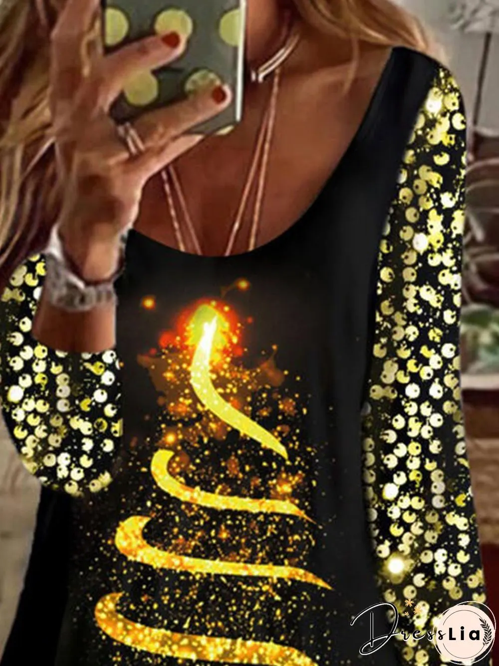 V Neck Printed Long Sleeve Loosen Tops