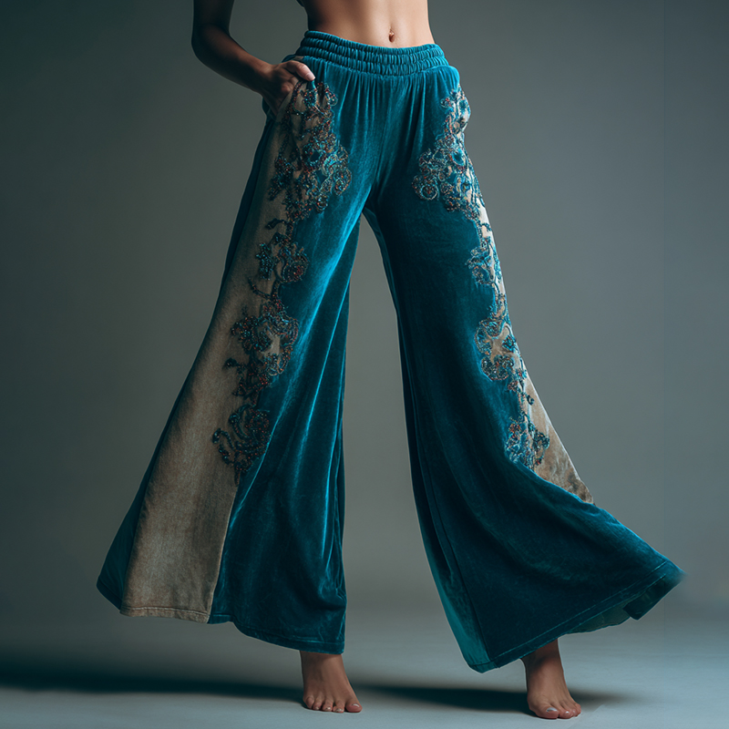 Women's Elegant Floral Art Comfy Velvet Pants elevenforest