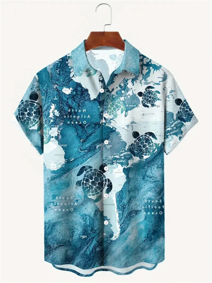 Men's Summer Travel Hawaiian Style Shirt Fresh Printed Fashion Short Sleeve Shirt