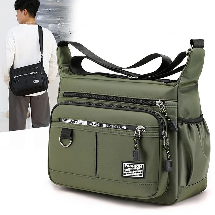Men's Daily Zipper Adjustable Large Capacity Crossbody Shoulder Leather Handbag