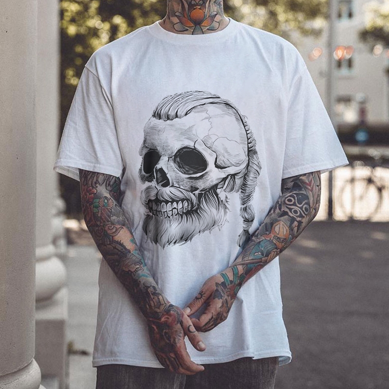 VIKING STYLE SKULL WITH BEARD GRAPHIC PRINT T-shirt
