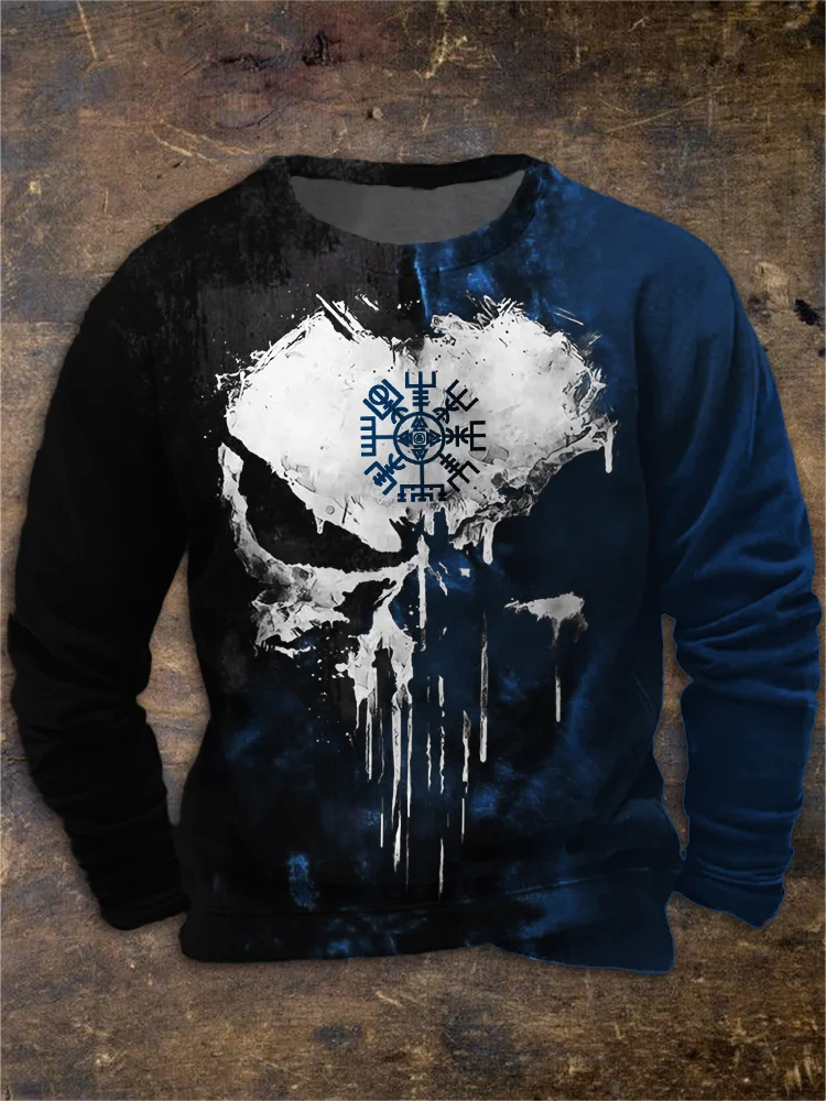 Broswear Men's Viking Vegvisir Skull Contrast Color Graffiti Sweatshirt