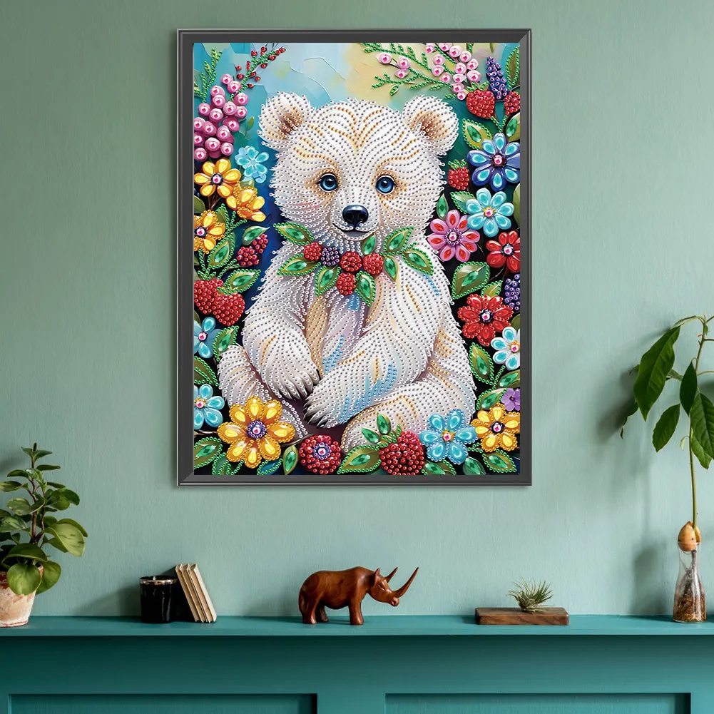 Diamond Painting - Partial Special Shaped Drill - Flower Bear(Canvas|30*40cm)