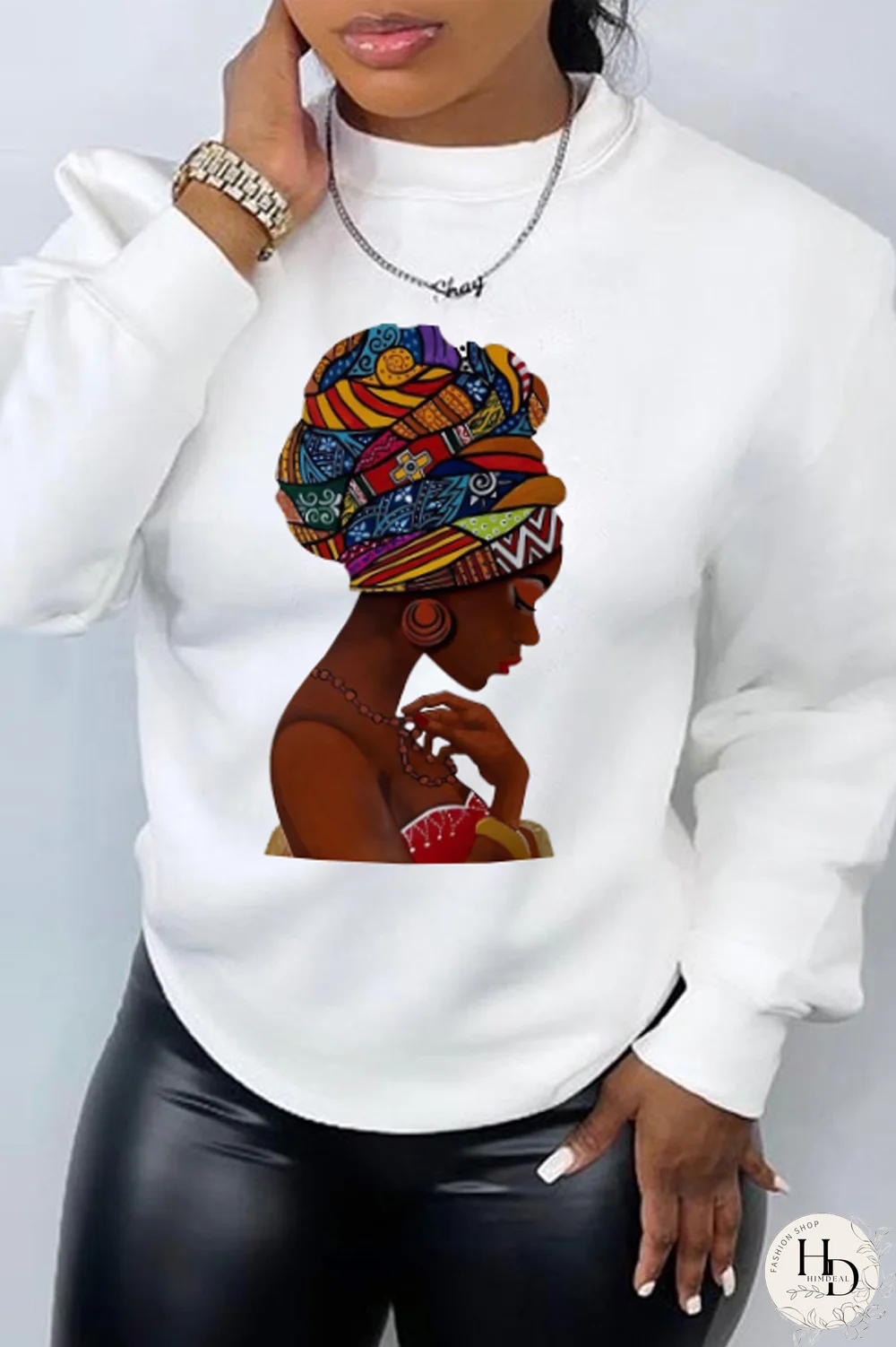 Black Fashion Casual Print Split Joint O Neck Tops