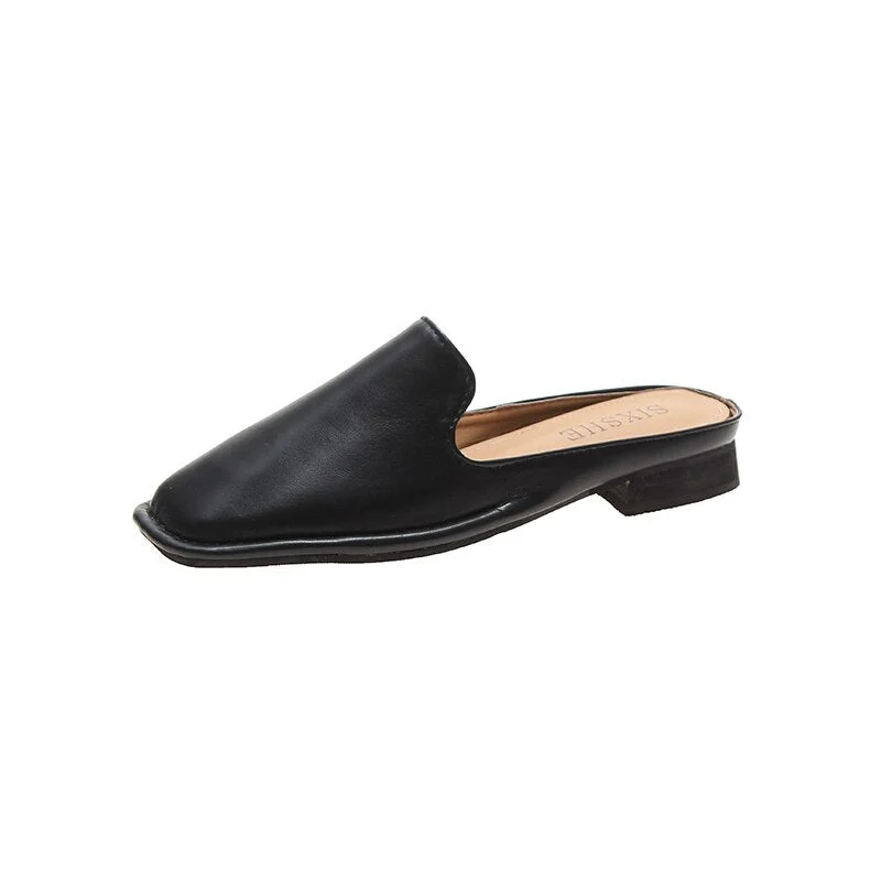 Summer Slippers Women Mules Comfortable PU Low Heel Slip-on Holiday Ladies Slides Mules Female Women Casual Shoes