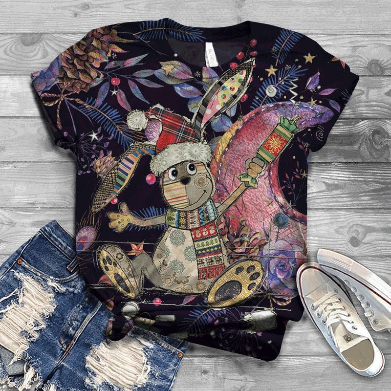 Elk Christmas Print Casual Trend T-Shirt