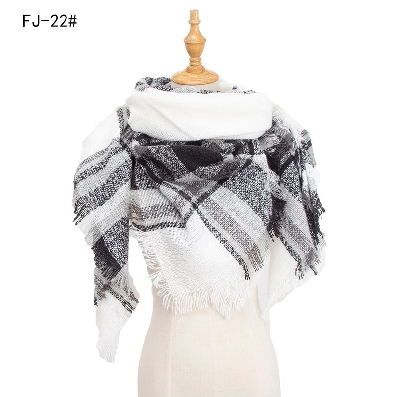 Hot Factory Direct Supply Autumn And Winter New Thickened Warm Circle Yarn Bristle Plaid Square Scarf For Women