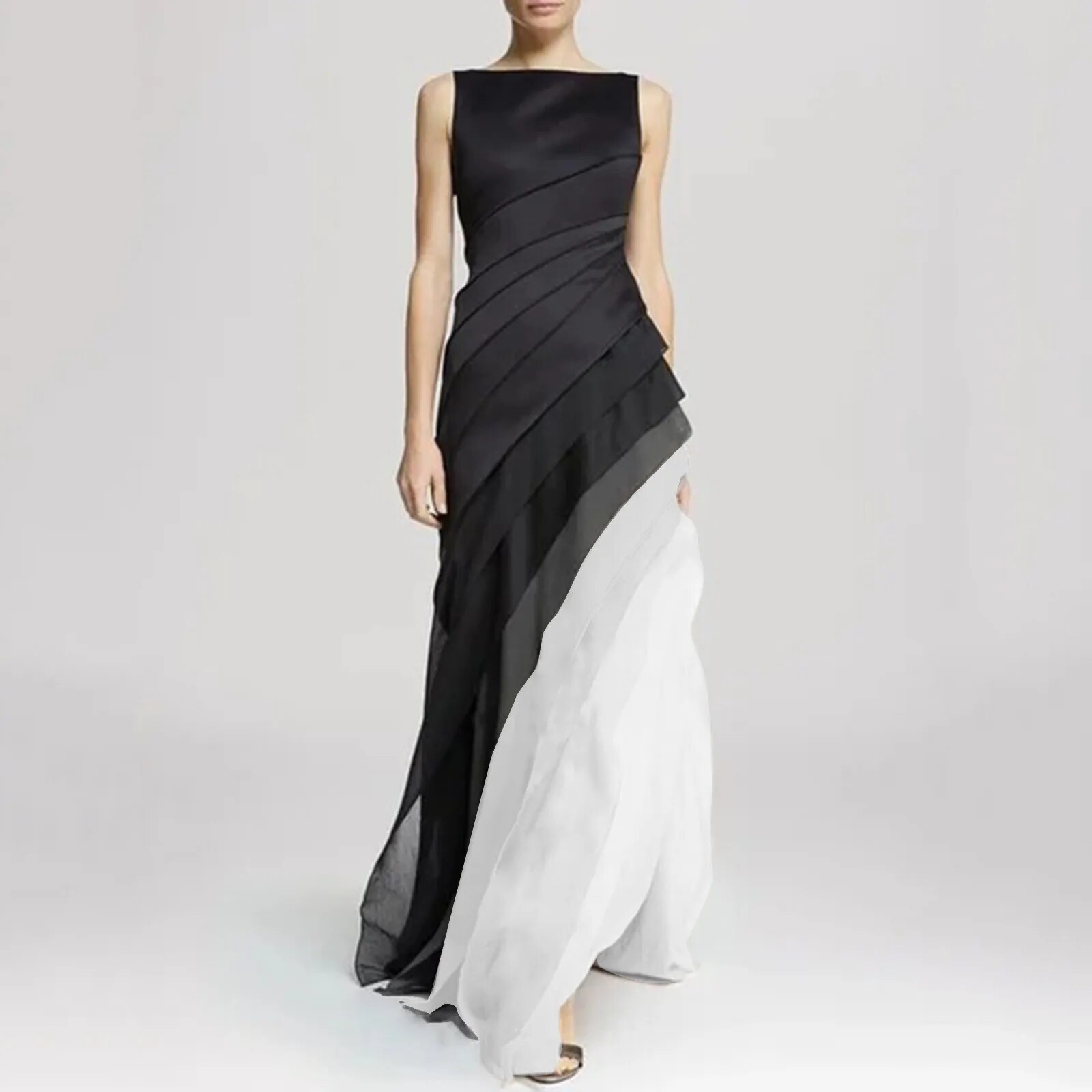 Gamesnears Fashion Sleeveless Ruffles Pleated Evening Cocktail Long Dress Women Elegant Patchwork Wedding Guest Formal Dress Party Dresses