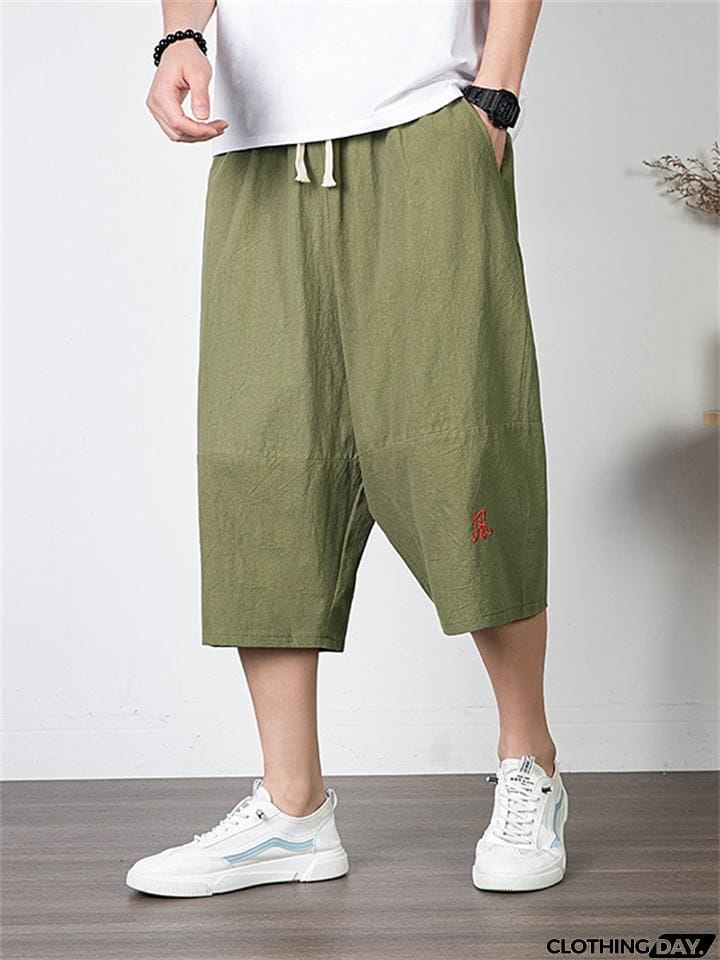 Men's Simple Casual Plus Size Linen Cropped Pants
