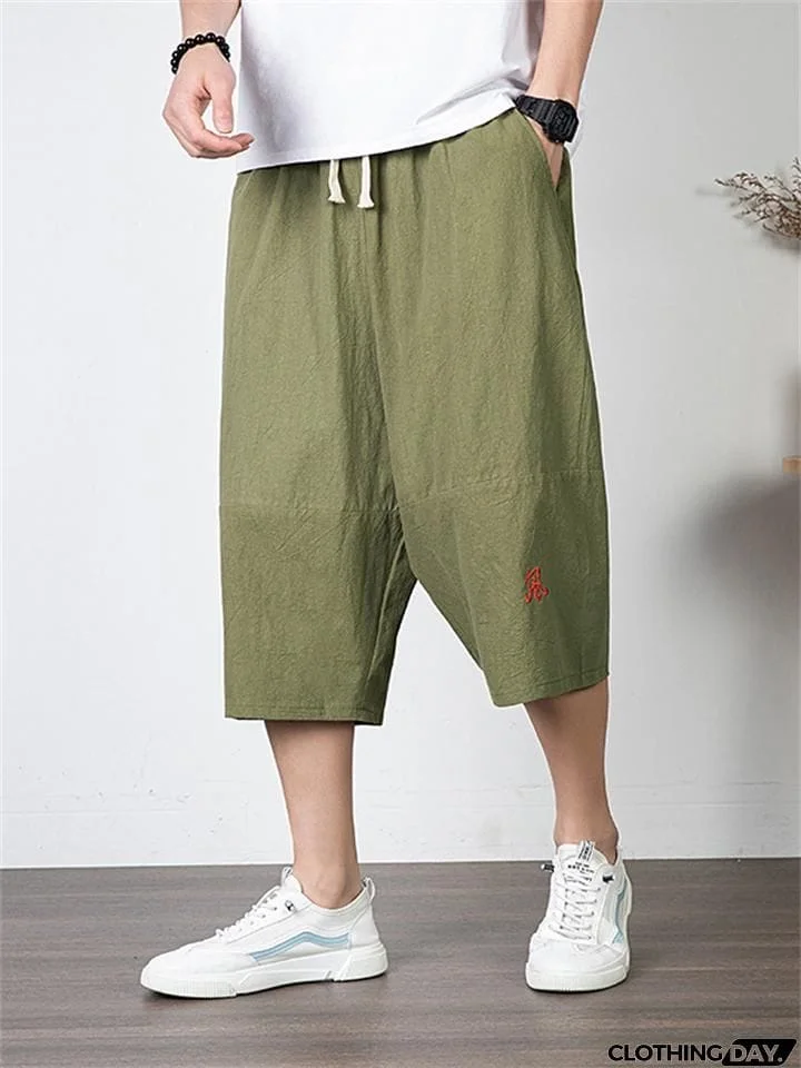 Men's Simple Casual Plus Size Linen Cropped Pants