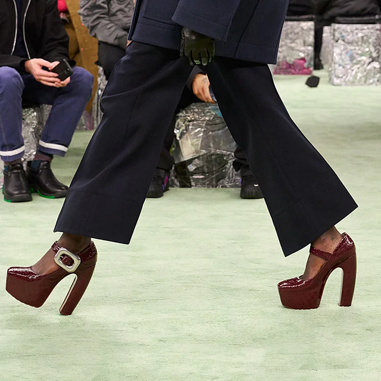 Burgundy Patent Leather Platform Heels Snake Embossed Mary Jane Pumps |FSJ Shoes