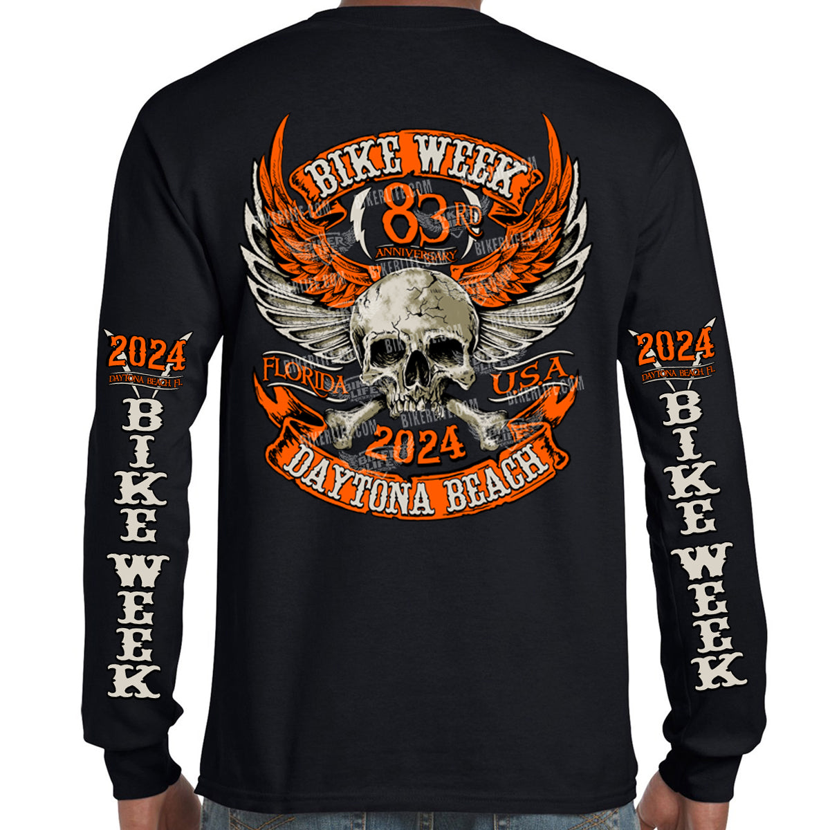 2024 Bike Week Daytona Beach Orange Skull Wings Long Sleeve   95411cd71a907c46f280bd8f0ce4c477 