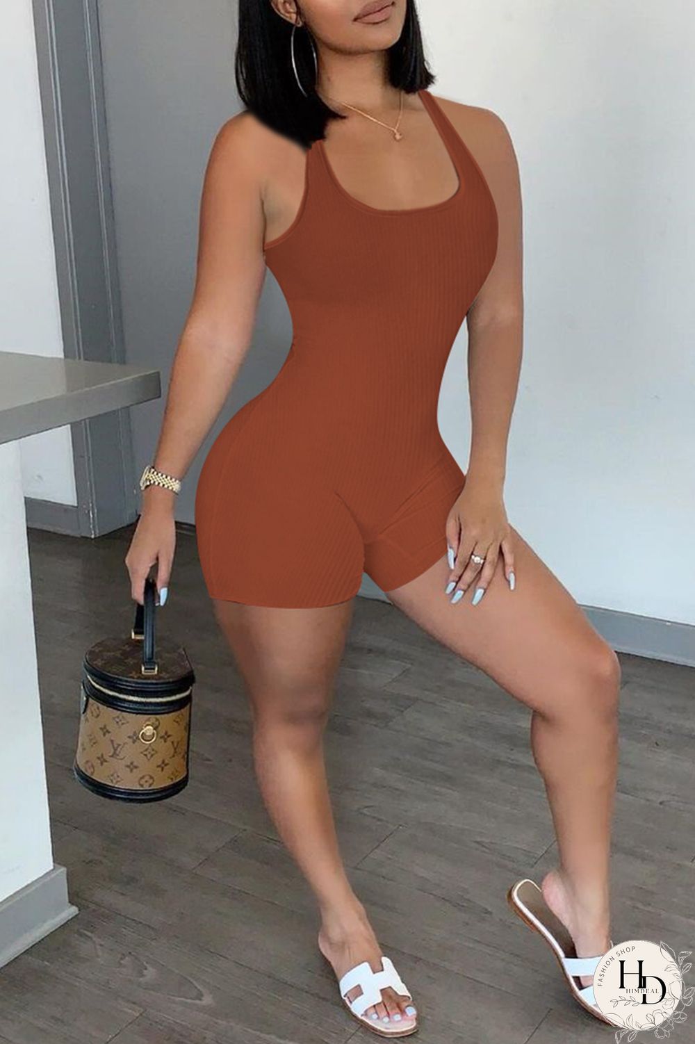 Army Green Casual Sportswear Solid Backless U Neck Skinny Romper