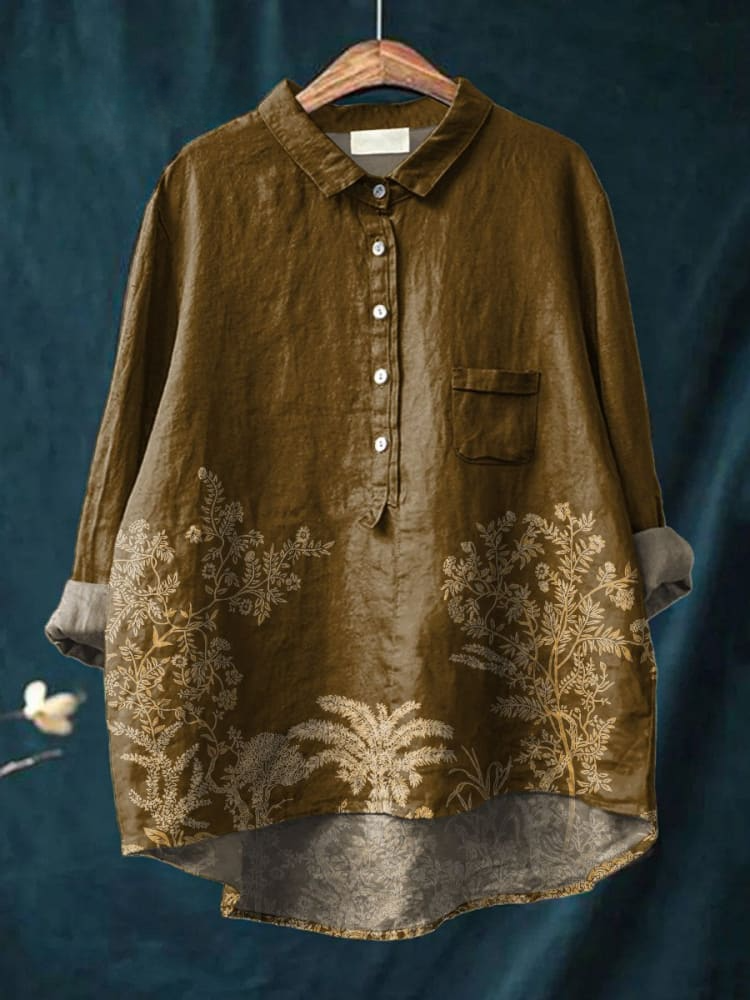 Tree Decorative Pattern Casual Cotton And Linen Shirt