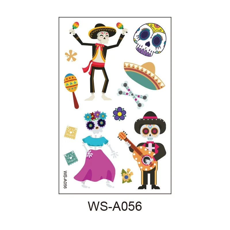 Day of the Dead Tattoo Sticker Skull Day Day of the Dead Children's Masquerade Horror Party Tattoo Sticker