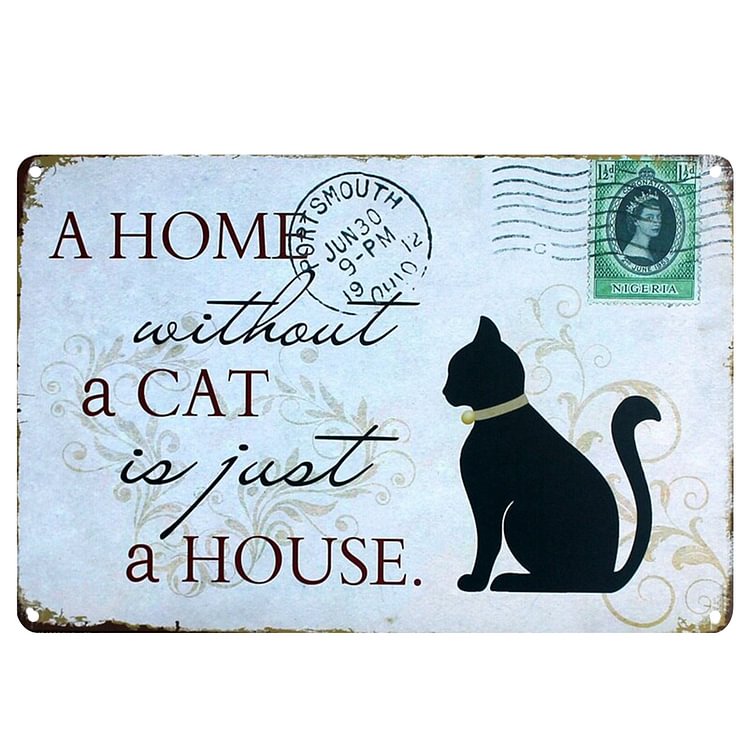 Black Cat Stamp - Vintage Tin Signs/Wooden Signs - 7.9x11.8in & 11.8x15.7in