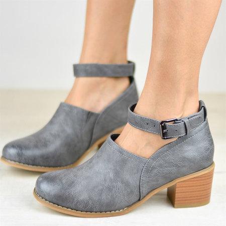 Women retro round toe ankle strap chunky block heel booties | Spring summer ankle boots