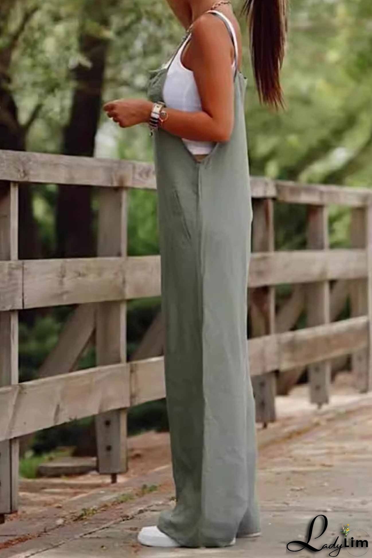 Solid Color Wide Leg Cami Jumpsuits
