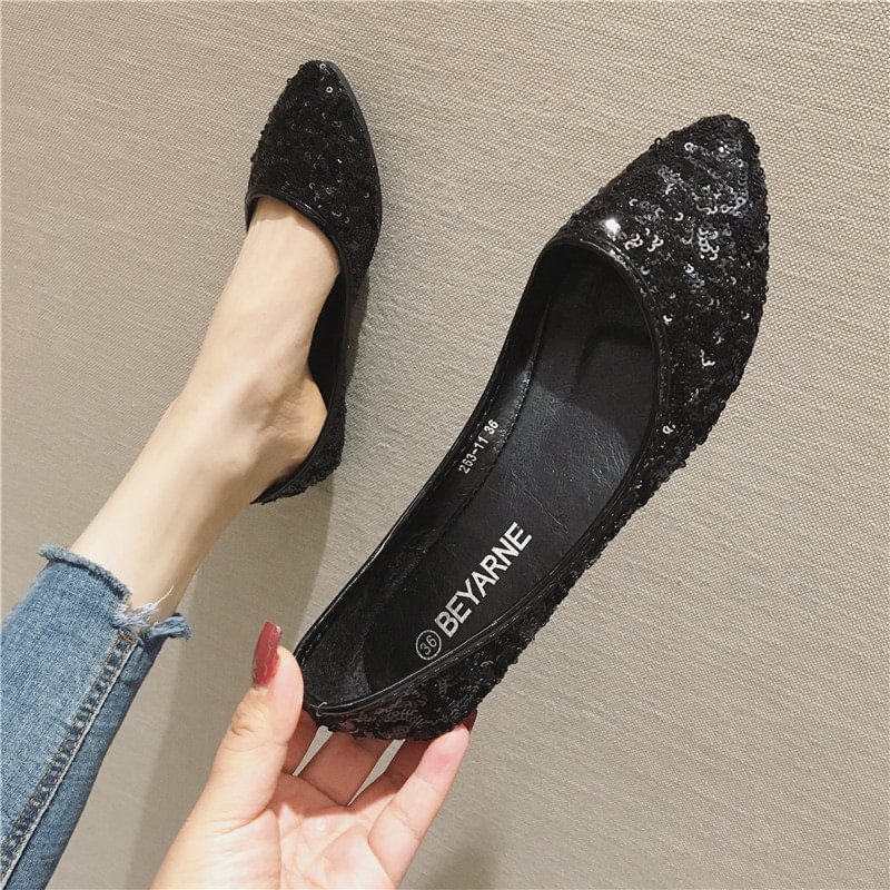Beaded Pointed Flat Bottom Boat Shoes-PABIUYOU- Women's Fashion Leader