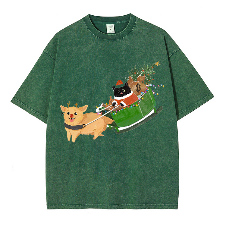 Cat Christmas Lights Men's washed T-shirt