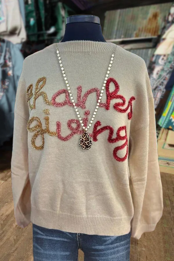 Embroidered Thanksgiving Sweater