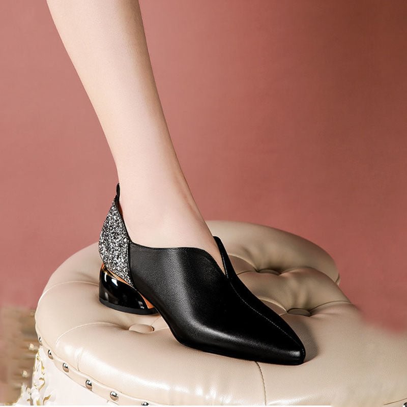 Spring Shoes,Woman Mid Heels,2021 Women Pumps,Pointed toe,Office Lady Work Shoe,Thick Heel,Sequince Soft PU LEATHER,Black Silver