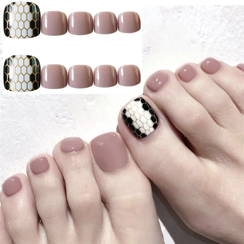 24Pcs Shiny Artificial False Toenails Lovely Pink Fake Toe Nail Tips For Manicure Full Cover Press On Nails-Nail Inspo