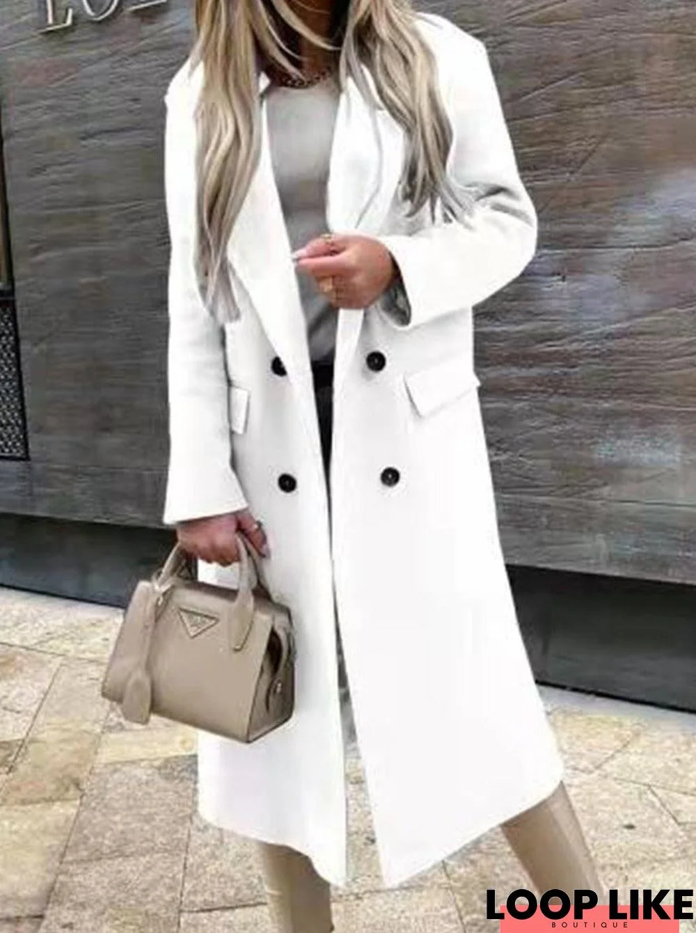 Fashion Casual Plain Lapel Woolen Coat