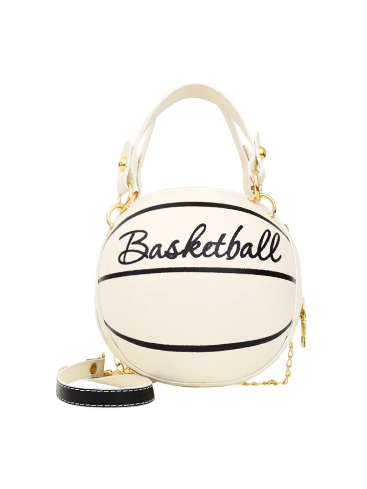Round Shoulder Bag Women Totes Chain Messenger Handbag (Basketball White)