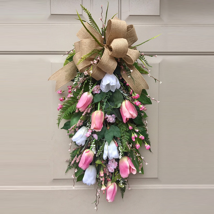 Chic Spring Summer Teardrop Door Swag Pink Wreath