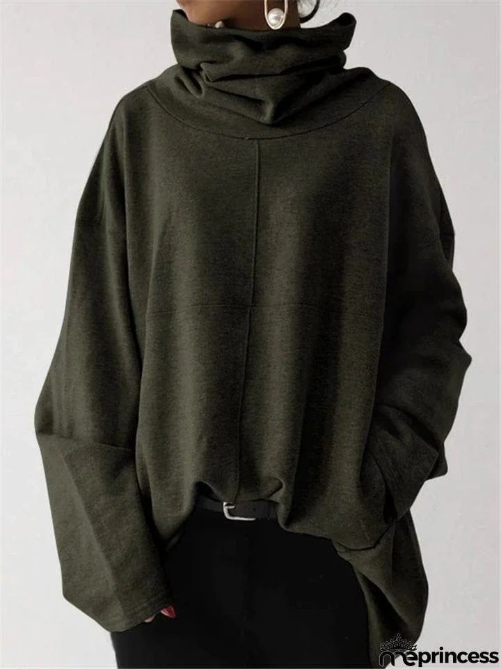 Loose Fit High Neck Long Sleeve Thicken Pullover Casual Sweatshirt
