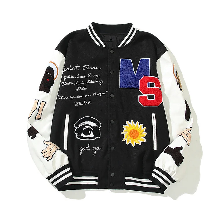 Unisex Sunflower Embroidered Baseball Jacket