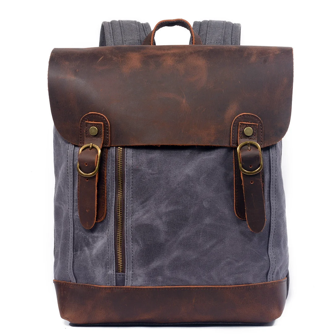 Oil Waxed Canvas Leather Backpack Casual Waterproof Backpack School Backpack Rucksack