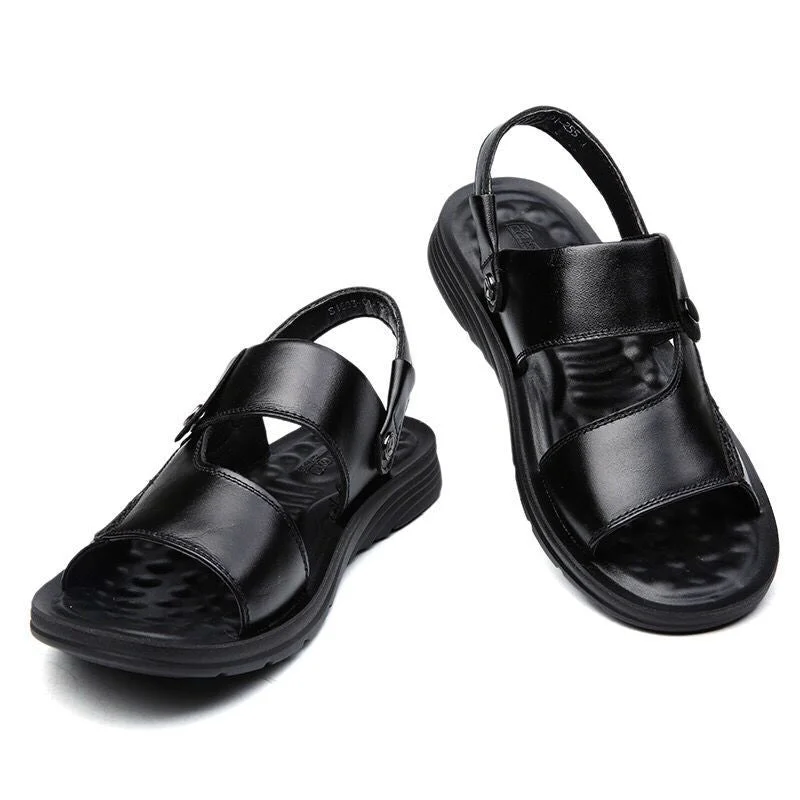 Men's Summer New Sandals and Slippers Men's Leather Sandals Adult Thick-soled Beach Shoes Non-slip Open-toe Leather Sandals